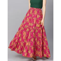 varanga Women Floral Print Flared Pink Skirt-picture-11