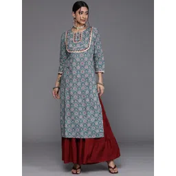 Varanga Women Floral Printed Gotta Patti Indie Prints Kurta-picture-31