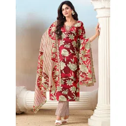 Varanga Women Floral Printed Regular Mirror Work Kurta with Trousers & With Dupatta-picture-38