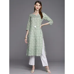 Varanga Women Green & Off White Floral Printed Floral Kurta-picture-27