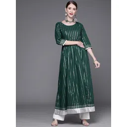 Varanga Women Green & Silver Jacquard Anarkali Kurta-picture-27