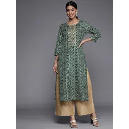 Varanga Women Green Bandhani Print Mirror Work Kurta-picture-22