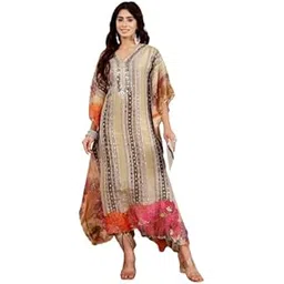 varanga Women Green Colored Pure Silke Gotta And Mirror Embellished Kaftan With Tulip Pants-picture-21