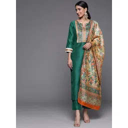 Varanga Women Green Ethnic Motifs Yoke Design Kurta with Trousers & With Dupatta-picture-38