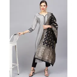 Varanga Women Grey & Black Solid Chanderi Kurta with Trousers & Banarasi Dupatta-picture-40