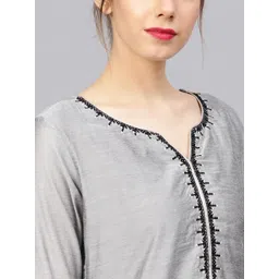Varanga Women Grey & Black Yoke Design Regular Straight Kurta with Trousers & Dupatta image 2