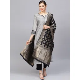 Varanga Women Grey & Black Zari & Thread Work Kurta with Trousers & Dupatta-picture-10