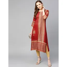 Varanga Women Maroon & Golden Printed Straight Kurta-picture-20