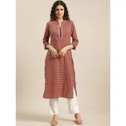 Varanga Women Maroon Geometric Printed Cotton Kurta-picture-21