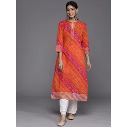 Varanga Women Orange & Pink Bandhani Printed Gotta Patti Kurta-image-13