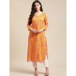 Varanga Women Orange & Pink Ethnic Motifs Printed Kurta-image-1