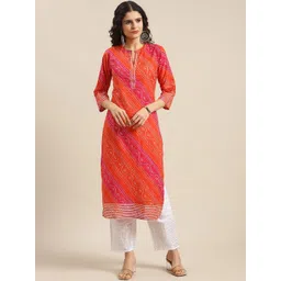 Varanga Women Orange Bandhani Motifs Printed Pure Cotton Kurta-image-26