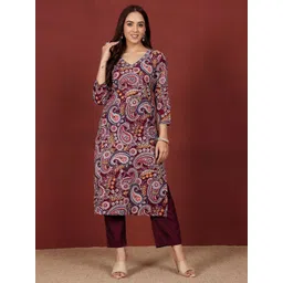 Varanga Women Paisley Printed Festive Cotton Straight Kurta-picture-16