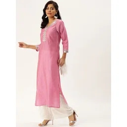 Varanga Women Pink & amaranth pink Embroidered Kurta-picture-12