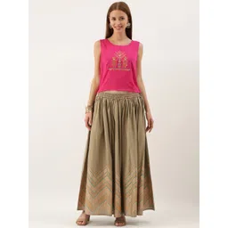 Varanga Women Pink & Taupe Embellished Top with Skirt-picture-28