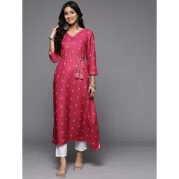 Varanga Women Pink & White Bandhani Printed Thread Work Indie Prints Kurta-image-21