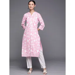 Varanga Women Pink Floral Printed Chikankari Kurta-picture-38
