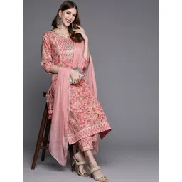 Varanga Women Pink Printed Gotta Patti Pure Cotton Kurta with Trousers & Dupatta-picture-22