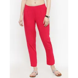 Varanga Women Pink Straight Fit Solid Regular Trousers-image-41