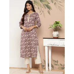 Varanga Women Purple & Gold-Toned Floral Printed Floral Kurta-picture-25