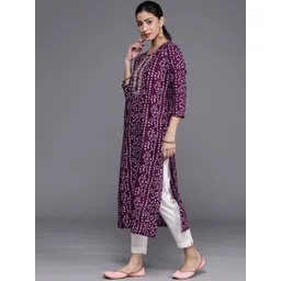 Varanga Women Purple & White Bandhani Printed Kurta image 3