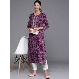 Varanga Women Purple & White Bandhani Printed Kurta image 5