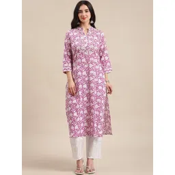Varanga Women Purple & White Floral Printed Gotta Patti Kurta-picture-13