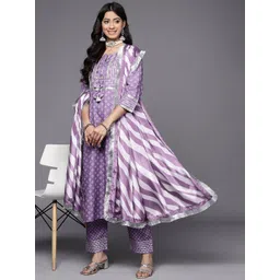 Varanga Women Purple Bandhani Printed Kurta with Trousers & With Dupatta-picture-29