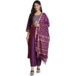 varanga women Purple Embroidered Kurta Paired With Tonal Bottom And Dupatta-picture-10