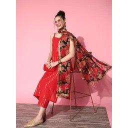 Varanga Women Red & Gold-Toned Striped Kurta-picture-10