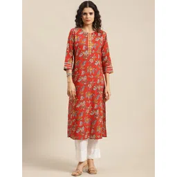 Varanga Women Red & Orange Floral Printed Straight Kurta-image-27