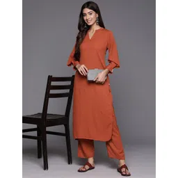 Varanga Women Regular Silk Crepe Kurta with Trousers-picture-23