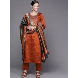 Varanga Women Rust Ethnic Motifs Embroidered Kurta with Trousers & Dupatta-picture-40