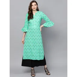 Varanga Women Sea Green & Black Printed Straight Kurta-picture-34