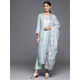 Varanga Women Striped Straight Wool Blend Kurta Paired with Trousers & Dupatta-picture-16