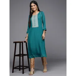 Varanga Women Teal Ethnic Motifs Yoke Design Gotta Patti Kurta-picture-35