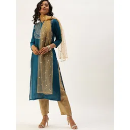 Varanga Women Teal Layered Kurta with Trousers & With Dupatta-picture-32