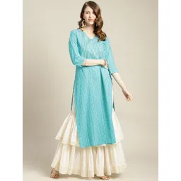 Varanga Women Turquoise Blue & White Bandhani Printed Cotton Kurta-picture-37