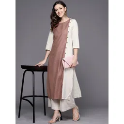 Varanga Women White & Dusty Pink Checked Kurta-picture-11