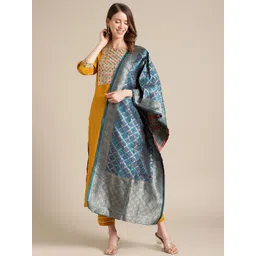 Varanga Women Yellow Ethnic Motifs Embroidered Thread Work Kurta with Palazzos & With Dupatta-picture-11