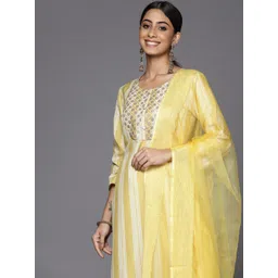Varanga Women Yellow Striped Sequinned Kurta with Trousers & With Dupatta-picture-32