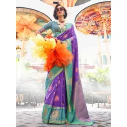 Vardha Blue & Green Woven Saree With Unstitched Blouse-picture-13