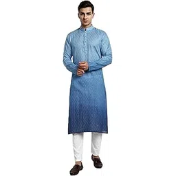 vardha Men's Cotton Chikankari Embroidered and Sequence Full Sleeve Knee Length Casual Kurta for All Occations Like Wedding, Office & Events (MK34_MK39)-picture-18