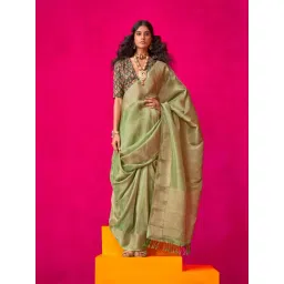 Vardha Olive Green Woven Saree With Unstitched Blouse-picture-25