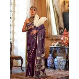 Vardha Plum Purple Woven Saree With Unstitched Blouse-picture-43