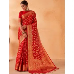 Vardha Red Woven Saree With Unstitched Blouse-picture-22