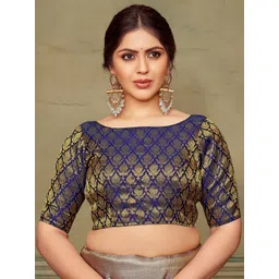 Vardha Woven Design Boat Neck Zari Brocade Saree Blouse-picture-12