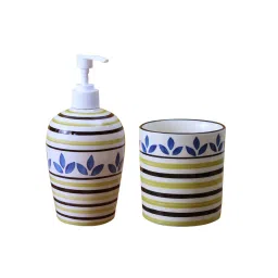 vareesha Blue Leaf Multicolour Ceramic (Set of 2) Bath Accessory Set image 2