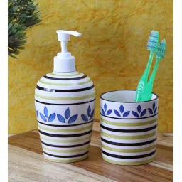 vareesha Blue Leaf Multicolour Ceramic (Set of 2) Bath Accessory Set image 1