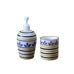 vareesha Blue Leaf Multicolour Ceramic (Set of 2) Bath Accessory Set image 4